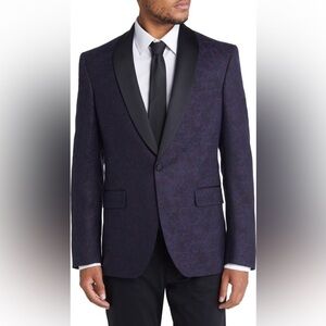 TED BAKER slim fit wool black and purple men’s jacquard dinner jacket